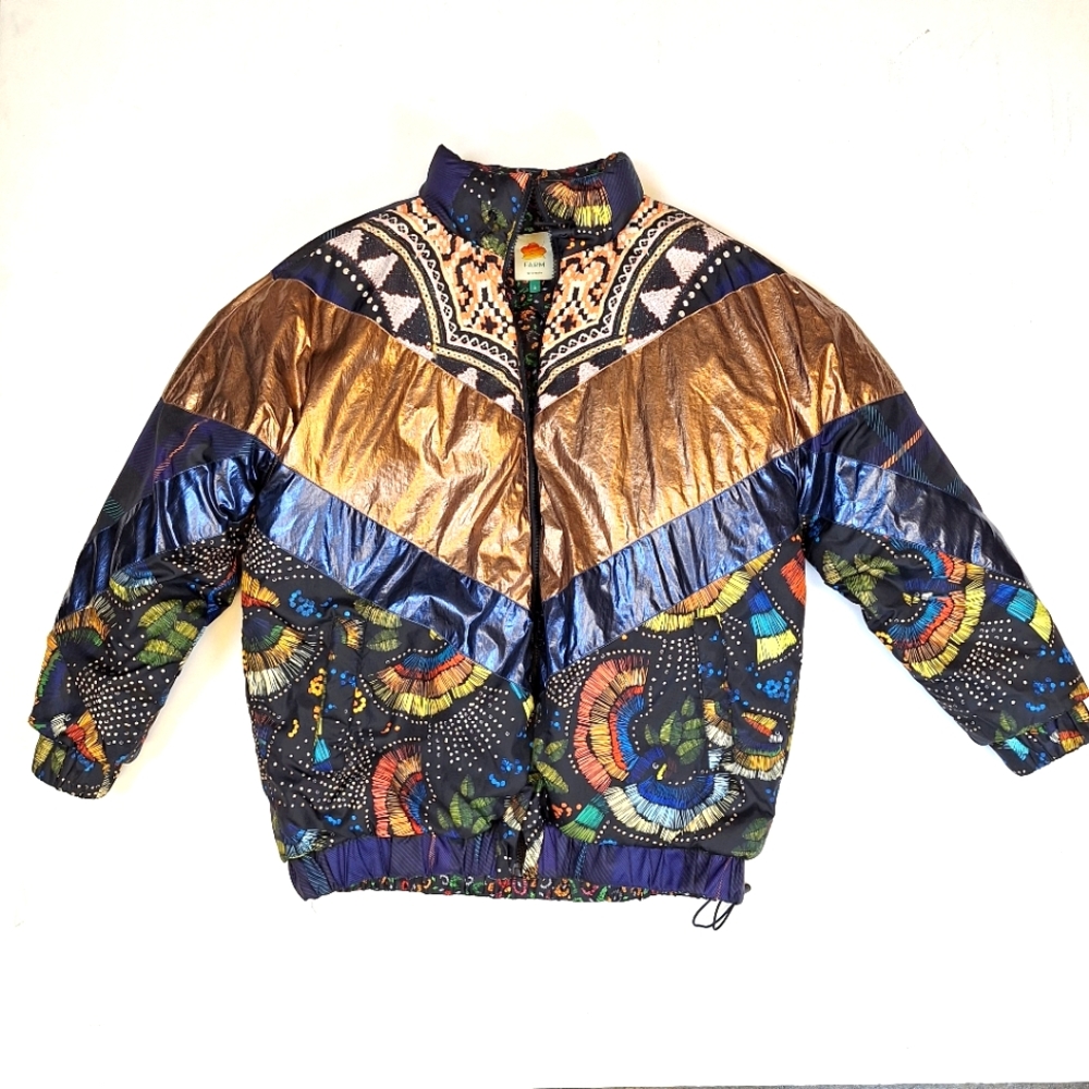 Farm Rio Reversible Patterned Puffer Jacket with Metallic Detail